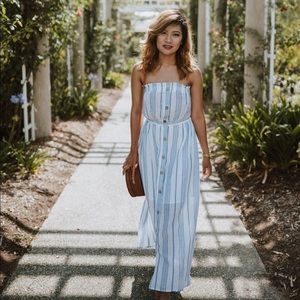 Moon River Tie- Shoulder Button Down Midi Dress